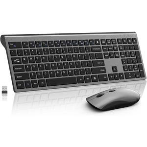 Wireless Mouse and Keyboard Combo, Silent Full-Size Computer Keyboard with Calculator Button, 2400 DPI Mouse, Quiet Click, Slim Cordless USB Set for Laptop PC Windows Mac - Space Grey (KM426-Gray)