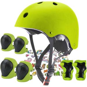 Kids Helmet,Toddler Skateboard Helmets for Ages 2-3-5-8-14 Years Boys Girls with Knee and Elbow Pads Wrist Guards fit Roller Skates,Skateboarding,Skating Scooter Adjustable Kids Helmet (Green)