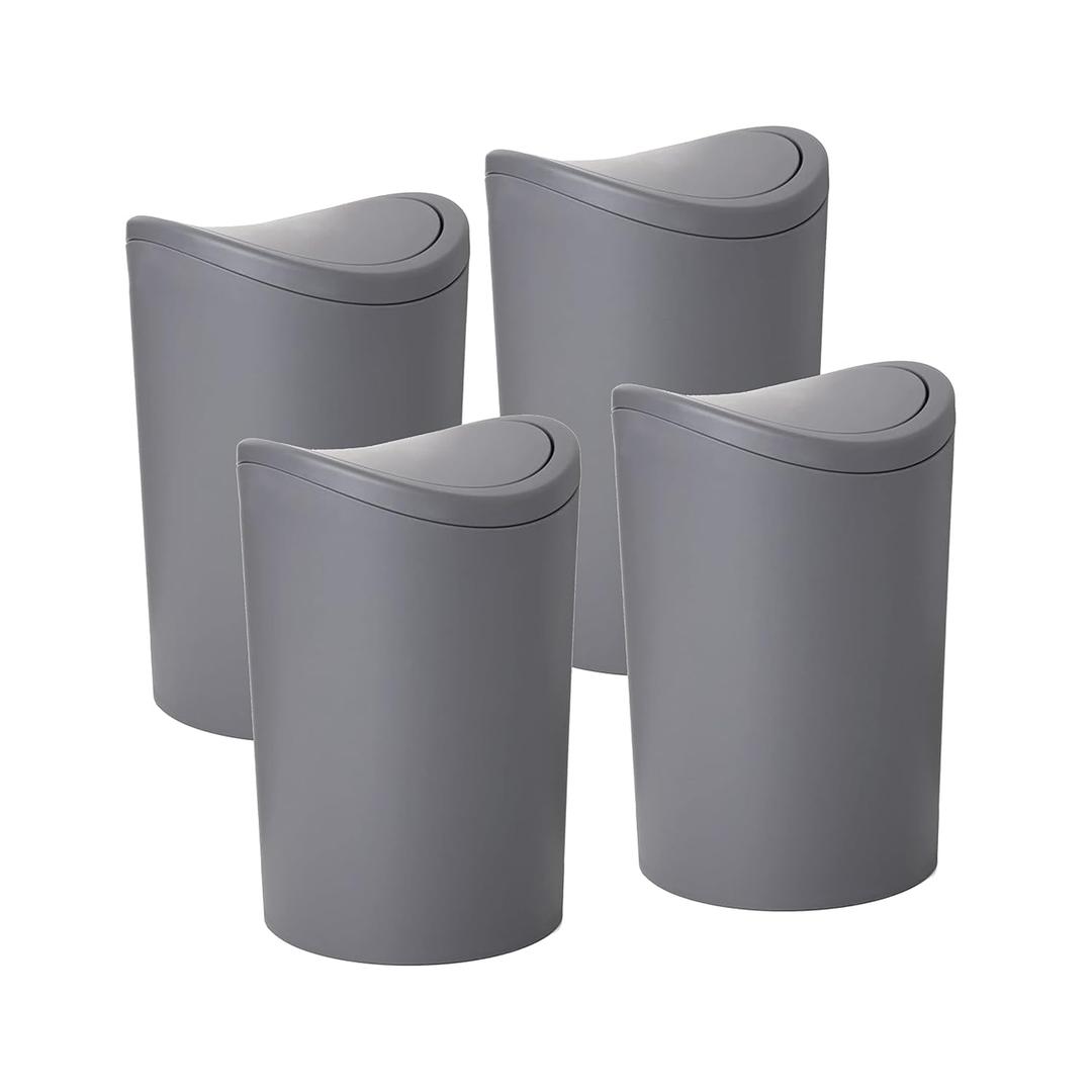 Superio Small Bathroom Trash Can with Lid, Modern Grey Mini Waste Bin with Swing Lid (1 1/2 Gallon, 6 Liter) Plastic Garbage Can for Kitchen, Bathroom, Bedroom, Office, Under Desk (4, Grey)