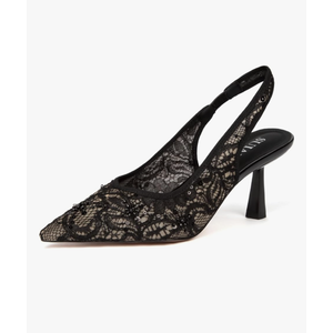 Slingback Wedding Heels for Women Bridal Lace Mesh Kitten Heel Closed Pointed Toe Pearl Pumps Shoes 8.5