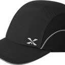 Lightweight Safety Bump Cap - Breathable Baseball Style Protective Hat with Reflective Stripes (Long Brim, Black)