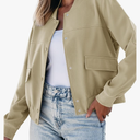 luvamia Bomber Jackets for Women Fall Casual Button Down Long Sleeves Trendy Varsity Jacket Outerwear Coat with Pockets,M