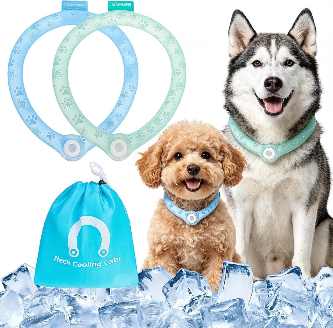 EXPAWLORER Dog Cooling Bandana 2 Pack - PCM Physical Instant Cooling Dog Scarf, Chill Out Pet Cool Bandanas Summer Ice Neck Cooler Kerchief Vest for Small Medium Large Dogs, Blue & Green M