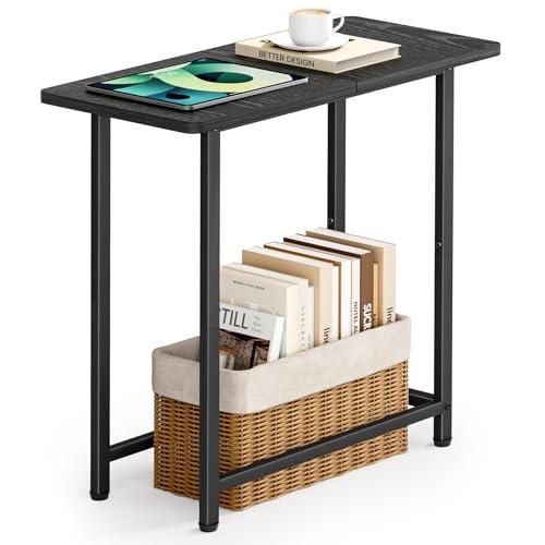 MISSLO Narrow End Table Living Room with Large Tabletop, Sofa Couch Side Table Bedroom Slim Nightstand for Small Space, Black