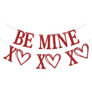 Red Glitter BE MINE Banner, Valentine's Day Bunting Garland, Romantic Anniversary, Wedding, Engagement, Galentine's Party Decorations
