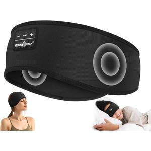 MUSICOZY Sleep Headphones Soft Bamboo Cotton Headband Headphones for Sleeping, Sleep Headphone Wireless Bluetooth 5.4 with Ultra-Thin HD Stereo Speaker for Unique Gifts(Classic Black)