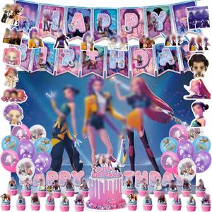 147 Pcs Kpop Party Supplies Kit,Complete K pop Birthday Decorations Set with Banner,Backdrop,Balloons,Cake Toppers and Stickers,Anime Demon Theme Party Favors Hunters Decor for Kids Boys Girls