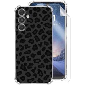 Tudguiloae for Samsung Galaxy A55 5G Clear Phone Case, Lightweight Transparent TPU, Shockproof Four Corner Anti-Fall Protective Cover 6.6" for Galaxy A55 with Screen Protector, Black Leopard Print
