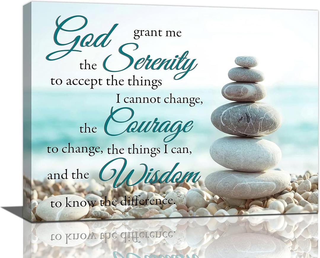 Serenity Prayer Bathroom Wall Art Beach Zen Canvas Prints Scripture Christian Pictures Beachy Office Home Decor for Bedroom Dining Living Room 16"x12"