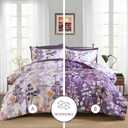 Anibedding 7Pieces Queen Comforter Set, Purple Botanical Bed in a Bag Complete Set with Sheet Pillowcase for Bedroom All Season