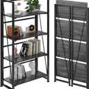 BHG Vintage Multifunctional Folding Bookshelf, No-Assembly Plant Stand Storage Rack Shelves for Home Office (Gray, 4-Tier) (Grey)