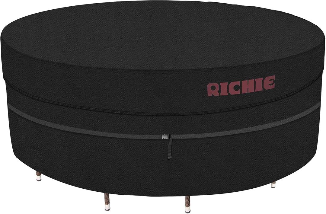 RICHIE Heavy Duty Waterproof Round Patio Furniture Covers - 600D UV Resistant & Anti-Fading, All Weather Outdoor Table and Chairs Set Cover (72"DIAx28"H), Tear Resistant, Black