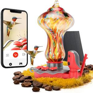 TT Nature Glass Smart Hummingbird Feeder with Camera Solar Powered 2K- AI Identify & Water Detection, Instant Notification, Leakproof & Ant Moat, Compatible with Alexa & Google Assistant