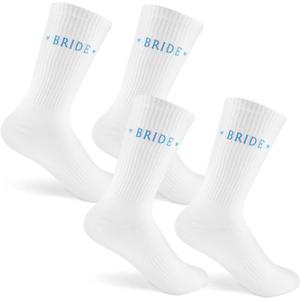 2 Pairs Bride Socks, White Blue Cotton Bridal Socks for Women, Bride To Be Something Blue Gift for Wedding Day Bachelorette Bridal Shower Party Decoration (White)