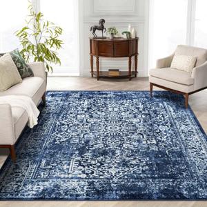 vivorug 8'x10' Area Rugs, Stain Resistant Washable Rug for Living Room, Vintage-Inspired (Navy Blue, 8'x10')