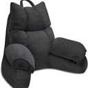 RRPAHWTV Reading Pillow for Bed with High Arm Rests ,Back Support Pillow for Sitting Up in Bed with Shredded Memory Foam for Reading, TV, Gaming or Relaxing on FloorGrey Black, Large