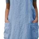 Women's Pinafore Apron Cross Back Apron with Pockets Cotton Linen Apron Dress Plus Size (Light Blue) S