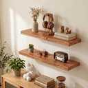 30 Inch Floating Shelves, Solid Wood Wall Shelves, 8 Inch Deep Floating Shelf for Bathroom, Bedroom, Living Room, Kitchen, Home Decor & Storage, Heavy-Duty Wooden Shelf Wall-Mounted, Set of 2