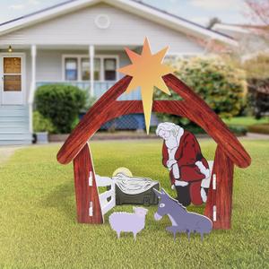 VINGLI Outdoor Nativity Scene, Santa Kneeing with Baby Jesus at Manger, Nativity Sets Christmas Outdoor Decor, Large Holy Family Yard Xsmas Decorations for Lawns Porch Garden (colorful)