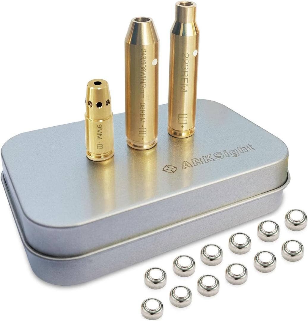 Laser Boresighter Kit, Red Laser Brass Chamber Bore Sight Kit for Rifle Scopes and Handgun