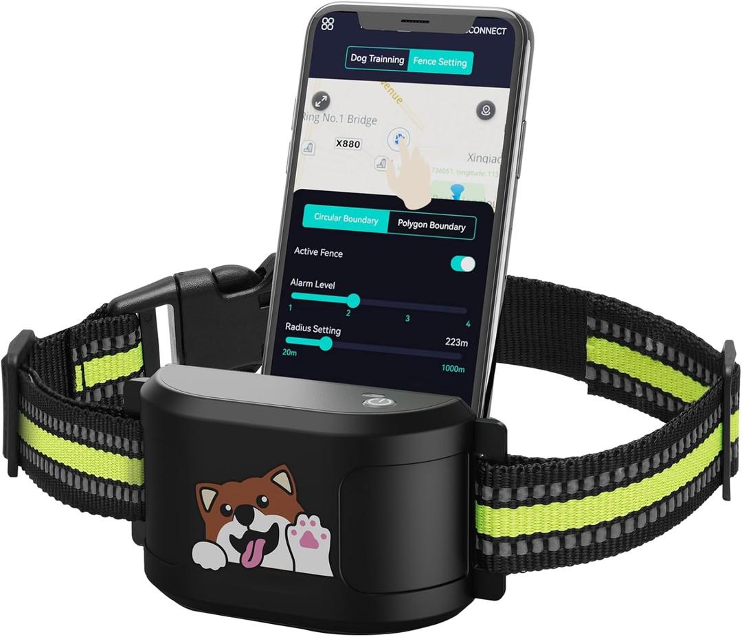 GPS Dog Electronic Fence, Wireless Training Collar- No Subscription Required, Customizable Boundaries via App 3280 FT, IPX7 Waterproof Rechargeable Collar, Smart Training Fence, Automatic Sleep/Wake (Black)