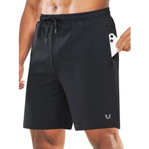 NORTHYARD Men's 7" Gym Shorts Knit Athletic Tennis Shorts for Men with Zipper Pockets for Workout Athletic Training Black S