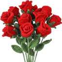 Shihanee 10 Pcs Valentine's Day Red Crochet Roses Bouquet, Handmade Knitted Flowers, Forever Artificial Roses Gift for Women Wife Mother Friend