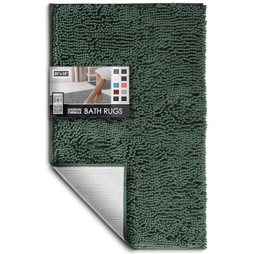 Hearth & Harbor Bathroom Rugs, Chenille Bath Mat - Machine Washable Bath Mats for Bathroom Non-Slip Backing Rubber, Quick Dry Bathroom Mat