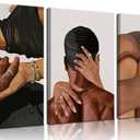 Black Couple Canvas Wall Art Set of 3 Fashion African American Black Love Wall Decor Pictures Afro Women Men Posters Prints for Living Room Bedroom Decoration, 12x16in