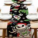 Christmas Jack Table Runner, Xmas Tree Kitchen Dining Table Decoration, Funny Holiday Winter Burlap Indoor Outdoor Home Decor Party Supply 13 x 72 Inches