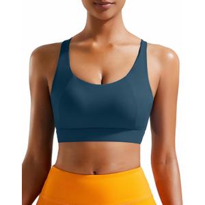 RUNNING GIRL High Impact Sports Bras for Women, High Support Running Strappy Women's Sports Bra with Sewn in Pads (Blue, XXL)