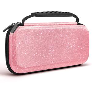 homicozy Glitter Carrying Case for Nintendo Switch & Switch OLED Console, Pink Hard Travel Case Shell Pouch for Nintendo Switch Console & Accessories