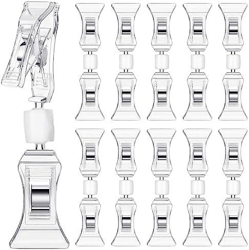 Colarr 31 Pcs Double Sided Sign Clips - Rotatable Mini Clip Clear Plastic Sign Holder Stand for Label Clothing Business Cards Retail