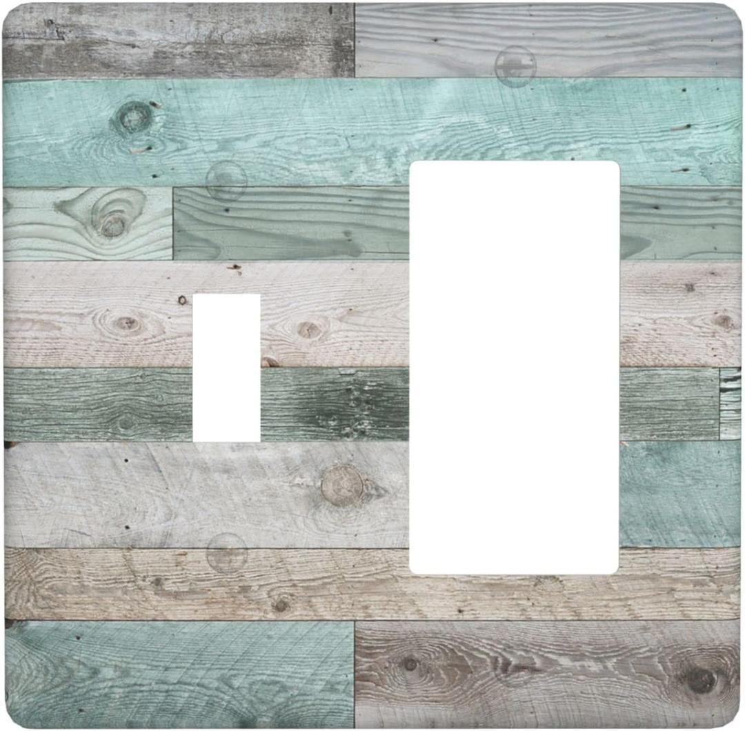 Farmhouse Toggle/Rocker Combination Switch Plate Covers Rustic Decorative Decorator/Toggle Light Switch Cover Vintage Wood 2 Gang Wall Plate for Home Kitchen Bathroom