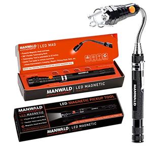LED Magnetic Pickup Tools, Christmas Stocking Stuffers for Men Adults, Telescoping Magnetic Flashlights with Extendable Magnet Stick, Birthday Gifts for Men, Him, Dad, Boyfriends, Black