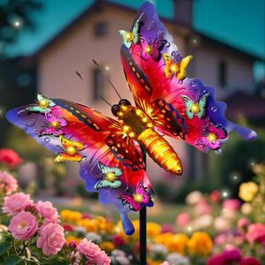 ANGMLN Solar Garden Lights, Outdoor Butterfly Garden Decor Large 41" Metal Decorative Lights, Waterproof Butterfly Outside Decoration Patio Yard Porch Birthday Gardening Gifts for Mom Women, Purple