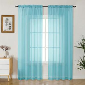 Gwine Sheer Curtains 84 Inches Long - Light Filtering Rod Pocket Window Curtain Panels for Bedroom, Elegant Soft Voile Living Room Sheer Drapes, Each 42Wx84L, 2 Panels, Aqua