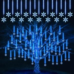 Enhon 2 Pack Meteor Shower Snowflake Lights Outdoor with Timer, Total 480 LED 12in 16 Tube Connectable Waterproof Meteor Rain Drop Christmas Light with Snowflake for Xmas Tree Roof Garden(Blue)