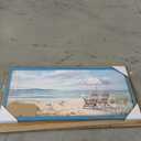 Seascape Wooden Framed Wall Art: Abstract Beach Chair Picture Coastal Seagull Print Blue Ocean Painting Large Textured Seaside Artwork for Bathroom 48"x24"