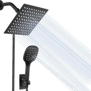 NearMoon Shower Head with Hose, High Pressure Stainless Steel Rain Shower and 3 Settings Handheld Spray Combo with Push Button Flow Control (8 Inch Showerhead Set, Matte Black)