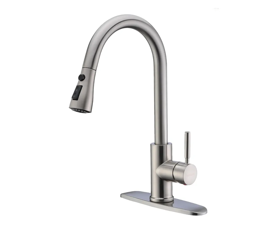 Qomolangma Kitchen Faucet with Pull Down Sprayer, Single Level Stainless Steel Kitchen Sink Faucets, Single Handle High Arc Brushed Nickel Pull Out Kitchen Faucet
