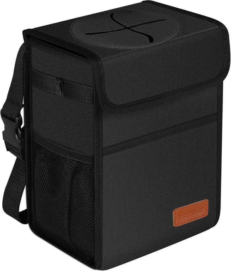 Femuar Leak Proof Car Trash Can with Lid - Waterproof Automotive Garbage Bin for SUVs, Collapsible and Portable Car Trash Bag, Black (2.25 Gallons)