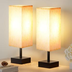 aooshine Beige Bedroom Table Lamp Set - Bedside Lamps for Nightstand Set of 2, Minimalist Lamps for Desk, Dorm, Kids Room, Bulb Not Included (Cream & Black Set)