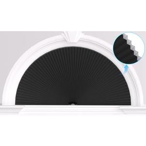 Myshade Arch Window Shades Half Circle Blackout Cellular Shades Cordless No Drill Blinds for Windows Half Moon Honeycomb Fabric No Tools Room Darkening Shades Easy Install (1PCS Black 72" W X 36" H)