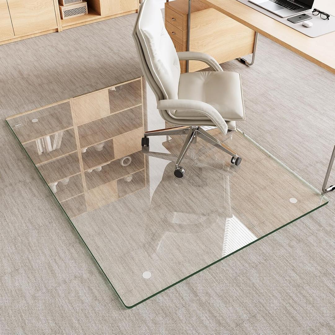 Tempered Glass Chair Mat for Carpet & Hard Floor, 36"x46" Office Chair Mat - Heavy Duty & Scratch Resistant, Non-Slip Pads, Rounded Corners & Polished Edges