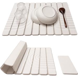 Stone Drying Mat for Kitchen Counter, 23.62"X15.35" Absorbent Diatomaceous Collapsible Quick Drying Dish Mats，Roll This Non-Slip Highly Absorbent Drying Mat Into a Compact Size for Seamless Storage