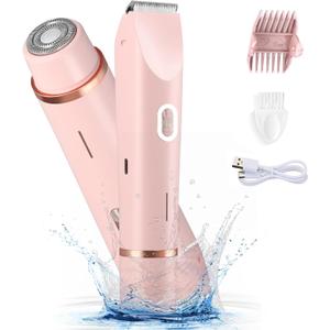 Electric Shaver for Women, 2-in-1 Electric Razor for Womens Legs Underarm Face Pubic Hairs, Rechargeable Razor Body Hair Trimmer Wet & Dry Use (Pink)