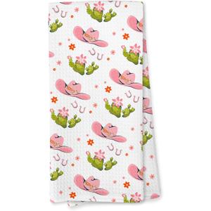 Giosve Western Kitchen Towels, Cactus Decor Hand Towels for Bathroom, Preppy Pink Cowgirl Hats Decorative Dish Tea Towels for Kitchen, Western Bathroom Decor, 16x24 Inch