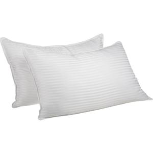 Superior White Down Alternative Pillow 2-Pack, Premium Hypoallergenic Microfiber Fill, Medium Density for Back, Stomach, and Side Sleepers - 20"x28" Size, Striped White , 