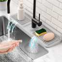 17.7'' Folding Faucet Mat for Kitchen Sink Splash Guard[7 Slope Fast Self-draining][Snap Lock Fit] Kitchen Sink Faucet Mat Splash Guard Kitchen Sink Area Water Splash Guard Behind Faucet Draining Mat (Light Gray)